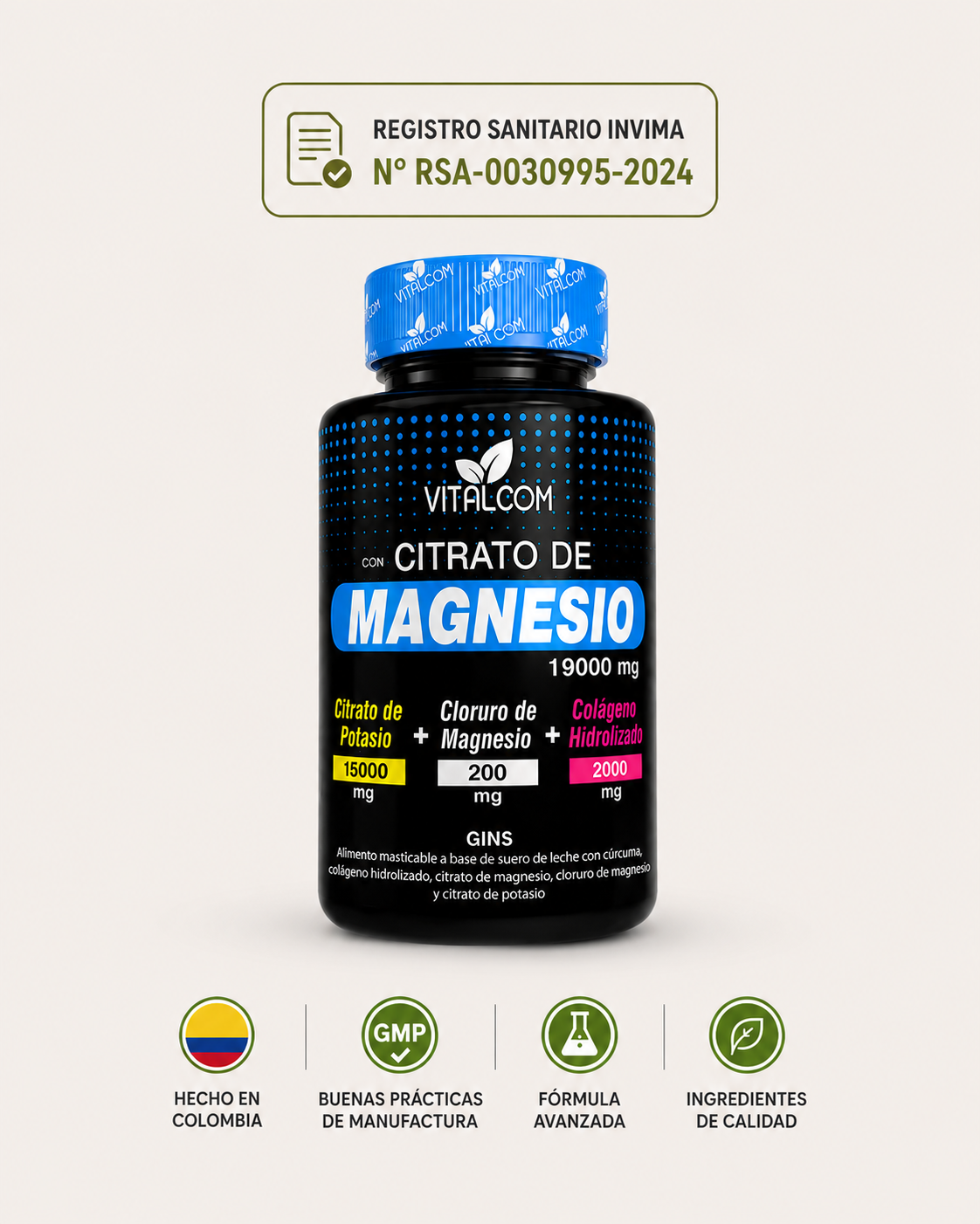 Citrato de Magnesio Vitalcom 3-in-1