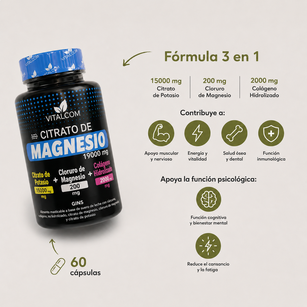 Citrato de Magnesio Vitalcom 3-in-1